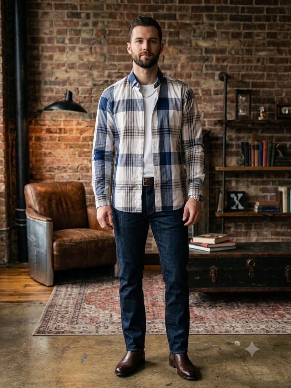 Classic Blue & White Cotton Men's Shirt - Network